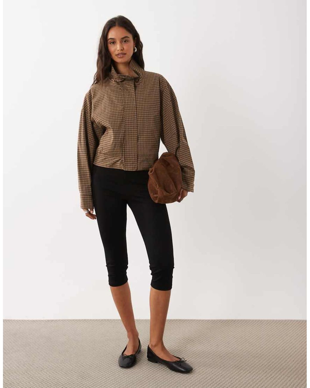 Mango Brown Funnel Neck Bomber Jacket