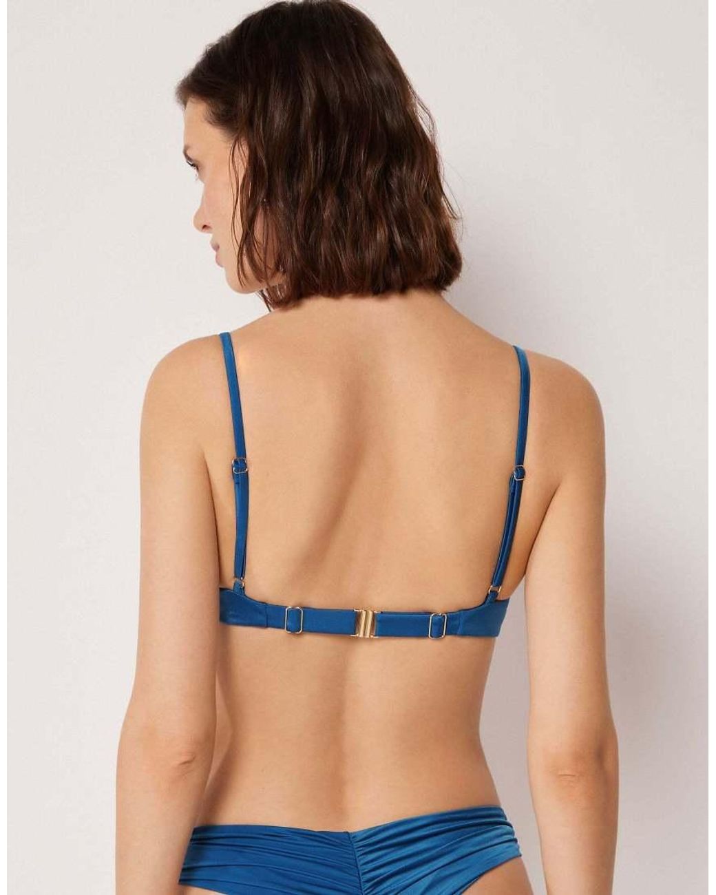 Calzedonia Blue Shiny Satin Fuller Bust Balconette Bikini Top