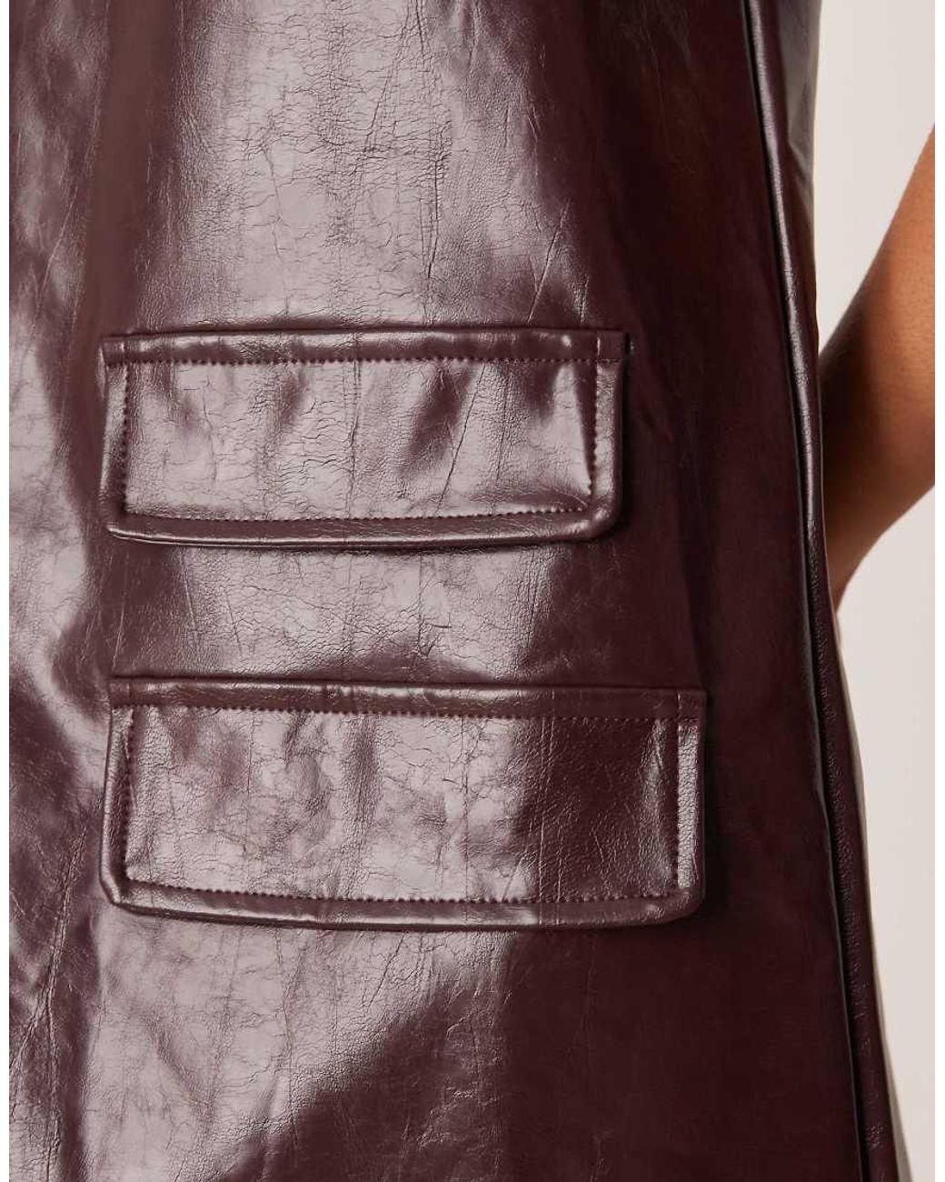 Ghospell Red Cotton Blend Leather Look Pocket Detail Mini Dress