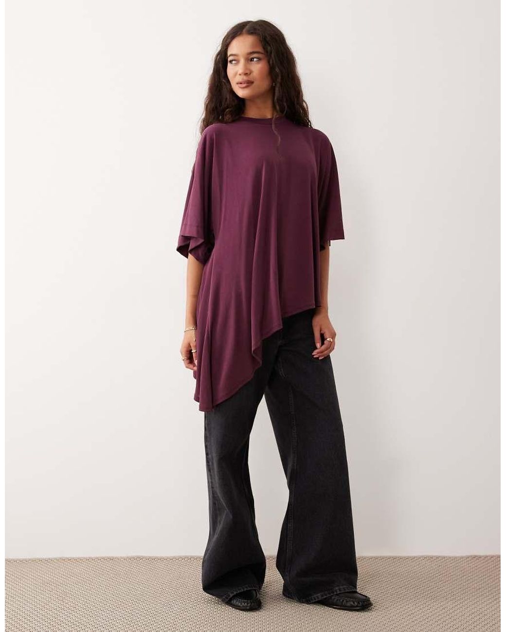 ASOS Purple Modal Drapey Hem Asymmetric Top