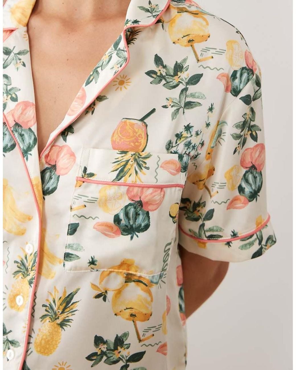 Abercrombie & Fitch Brown Satin Short Sleeve Pyjama Shirt Co-Ord