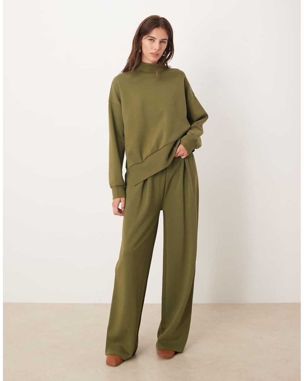 ASOS Green Interlock Funnel Neck Sweatshirt With Asymmetric Hem