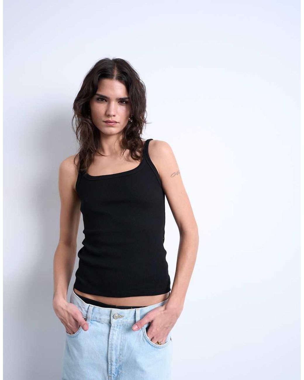 TOPSHOP White Skinny Strap Scoop Rib Vest