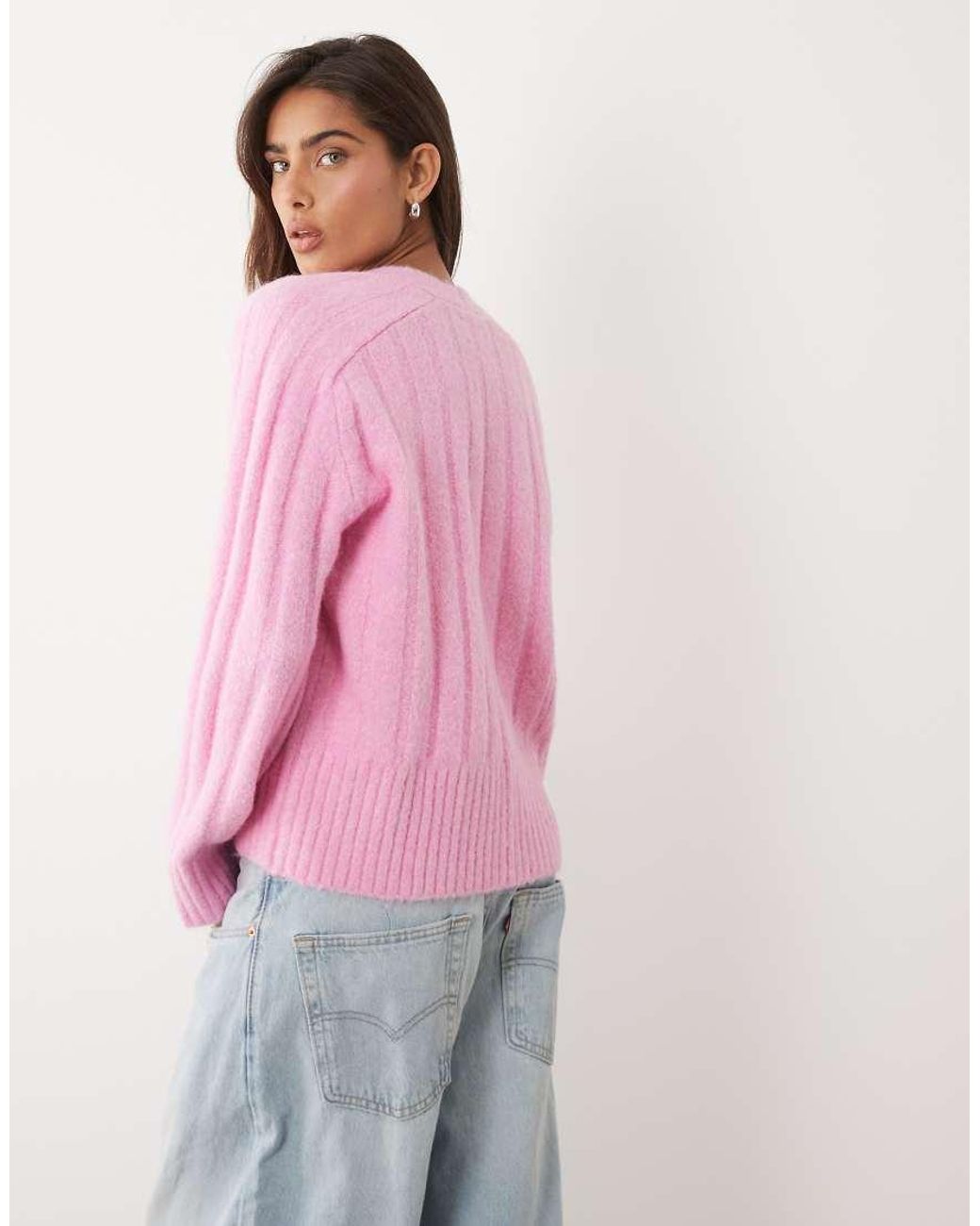 ASOS Pink Edge To Edge Cardigan With Wide Rib Knit Detailing