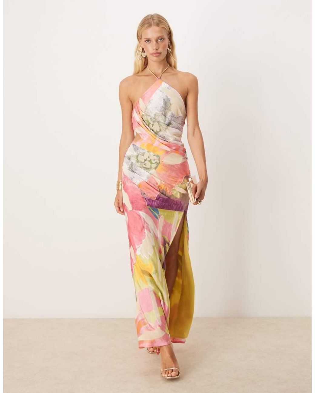 ASOS Pink One Shoulder Burnout Embellished Maxi Dress