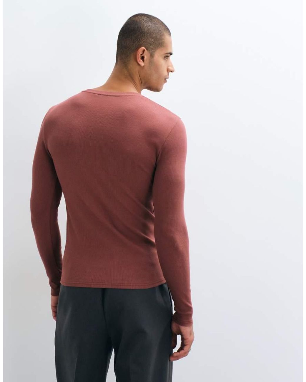ASOS Red Muscle Fit Long Sleeve T-Shirt for men