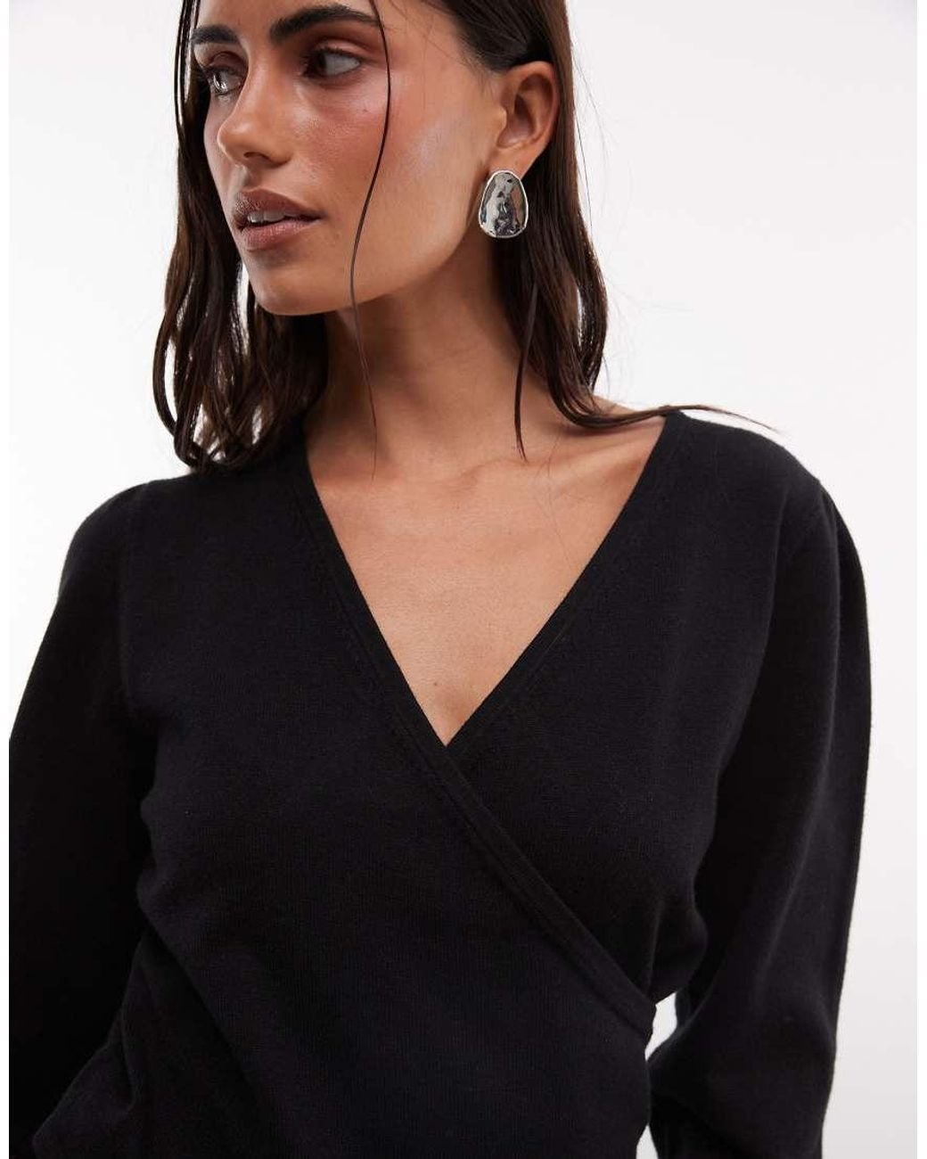 French Connection Black V Neck Crossover Jumper