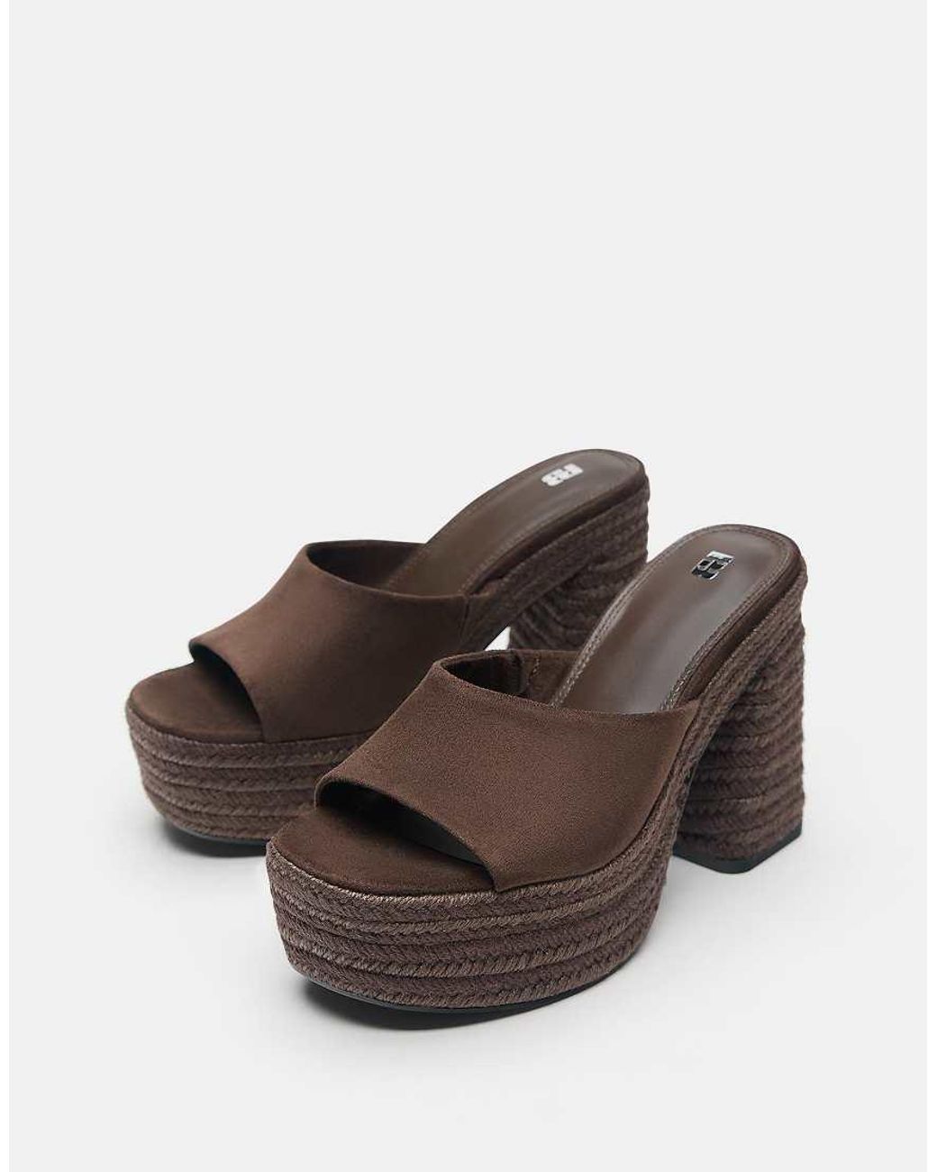 Pull&Bear Brown Jute Platform Clogs