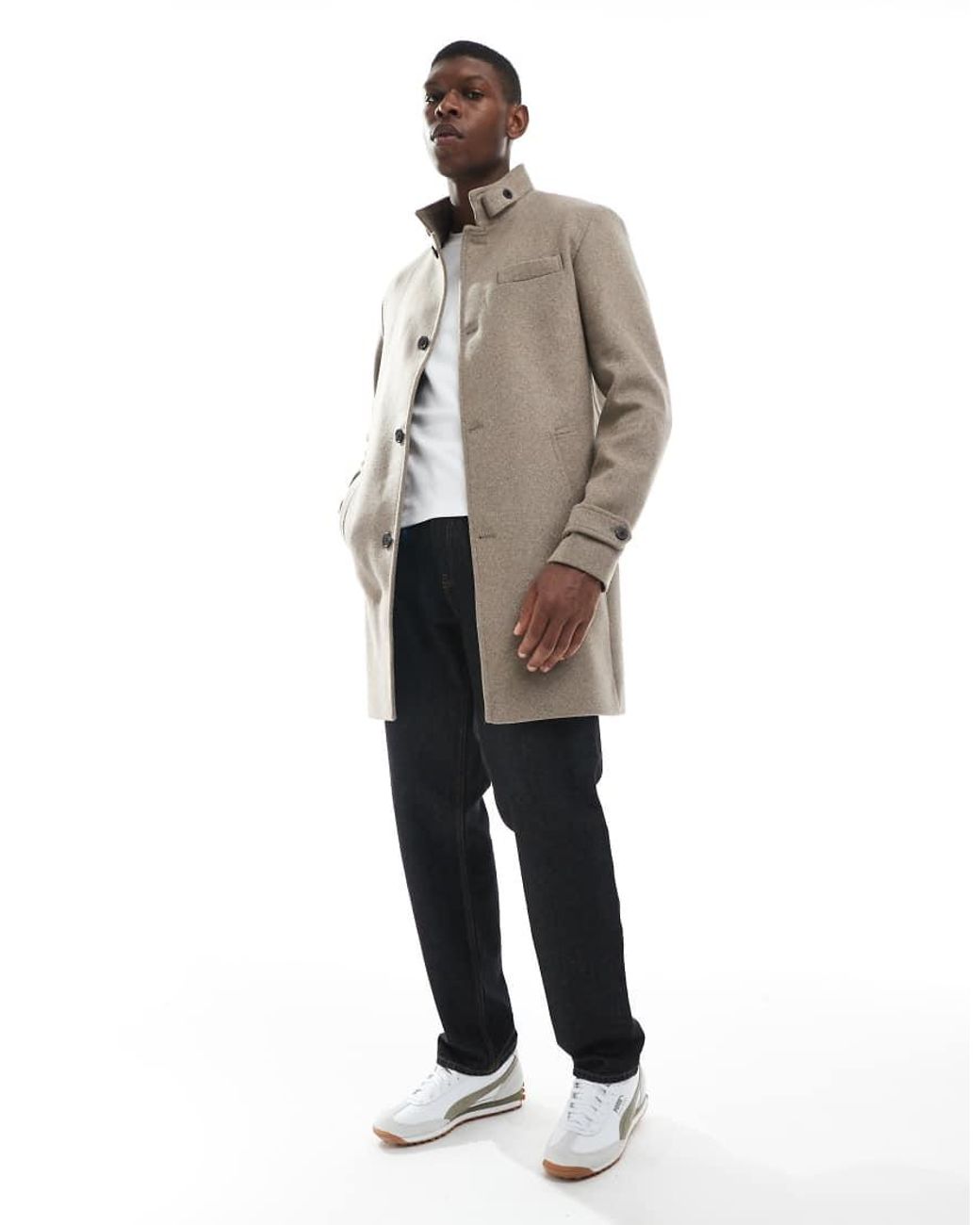 Jack & Jones Natural Wool Blend Funnel Neck Coat for men