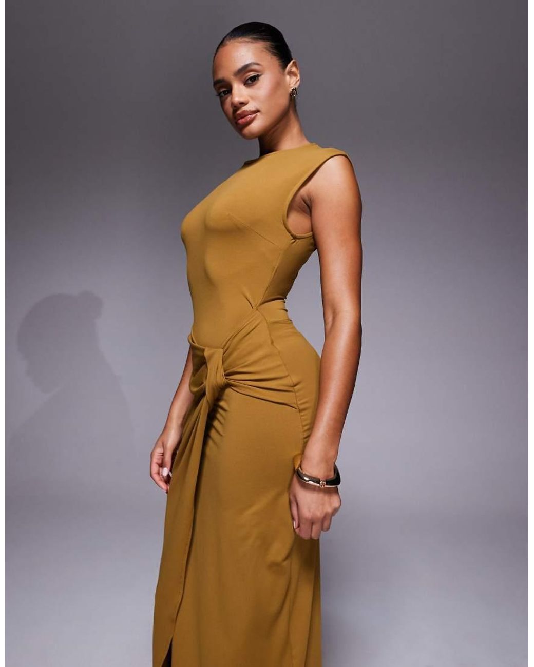 ASOS Blue Slash Neck Twist Front Midi Dress
