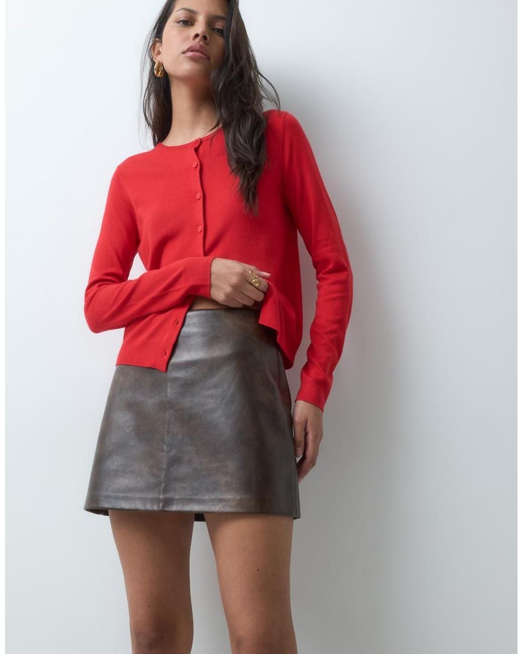 Abercrombie & Fitch Red Scarlett High Rise Faux Leather Mini Skirt