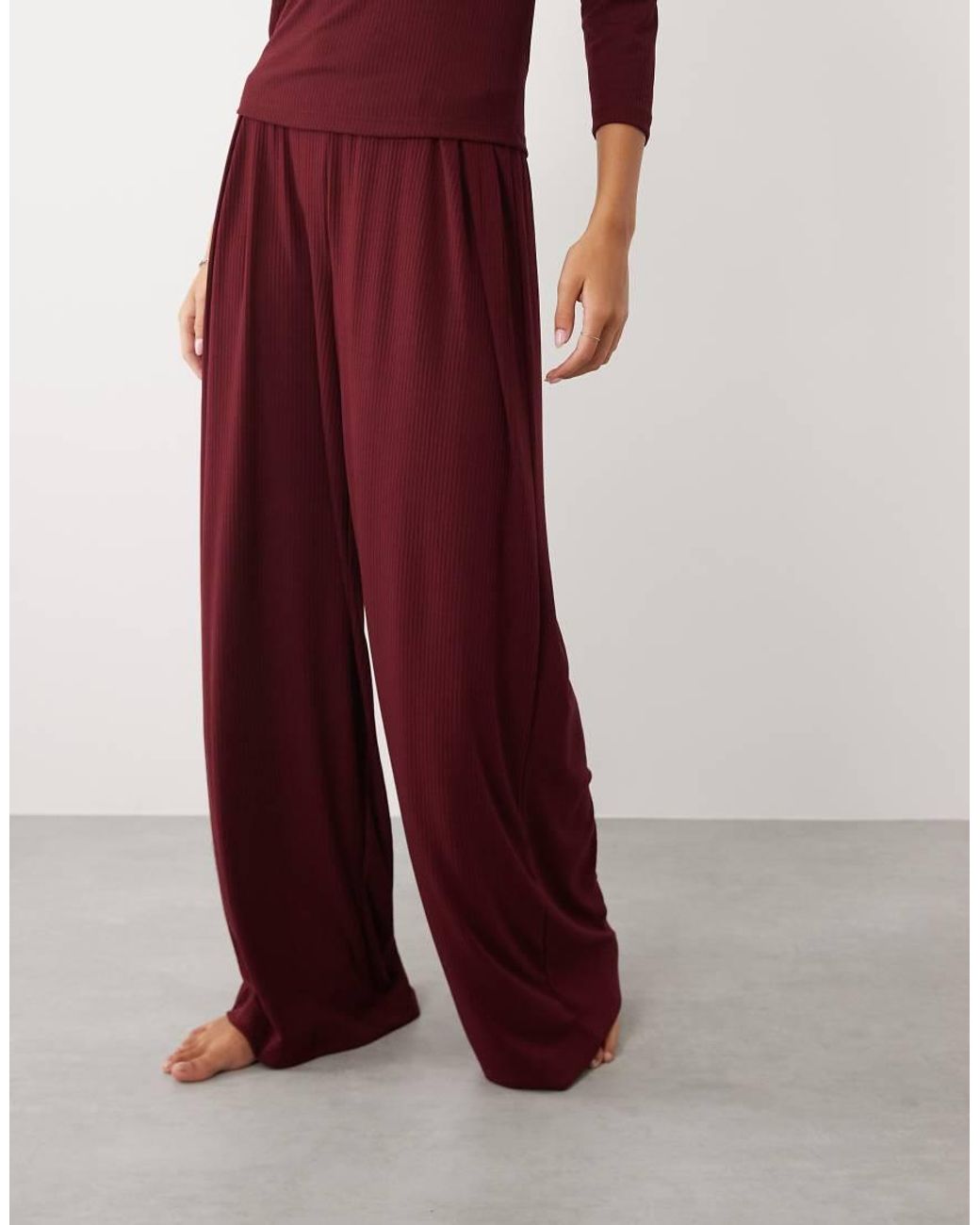 ASOS Red Lounge Ribbed Mix & Match Wide Leg Bottom