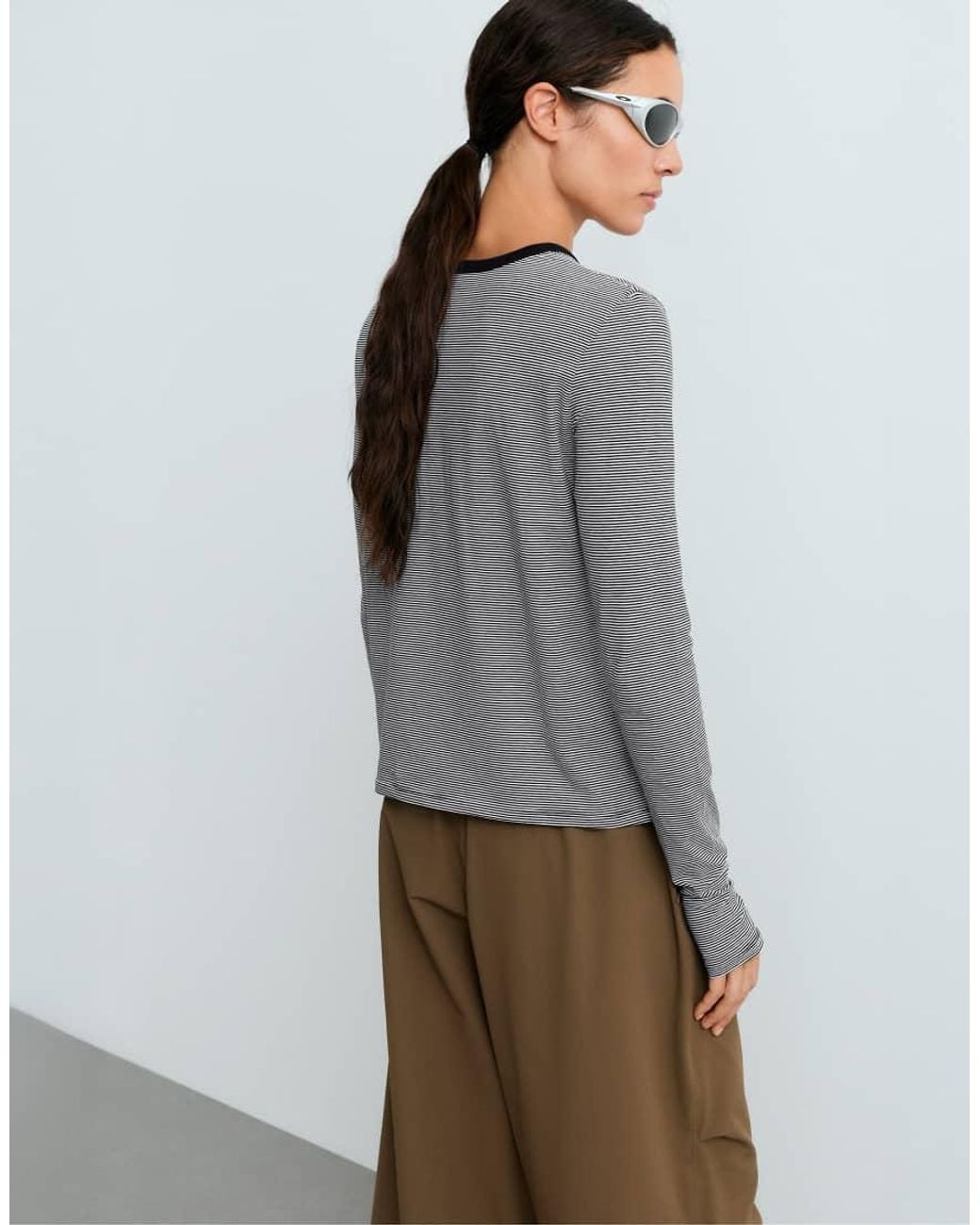 Oysho Black Long-sleeved Striped T-shirt