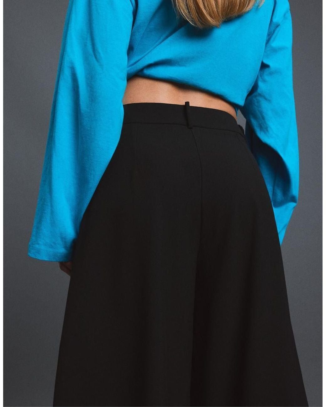 Stradivarius Blue Smart Wide-Leg Bermuda Shorts With Darts