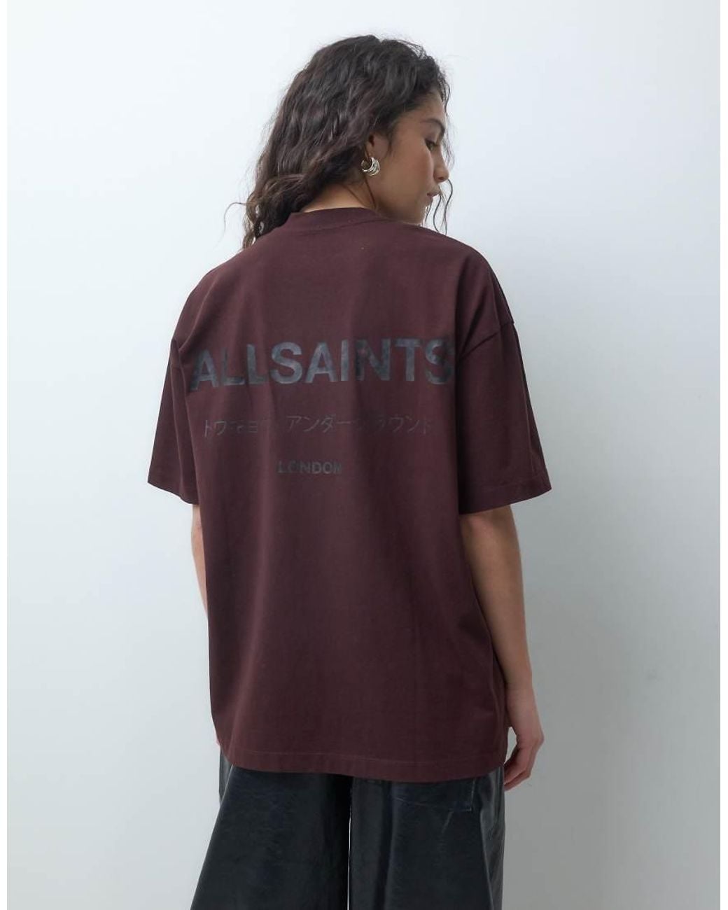 AllSaints Purple Underground Short Sleeve Leopard Graphic Logo T-shirt With Back Print