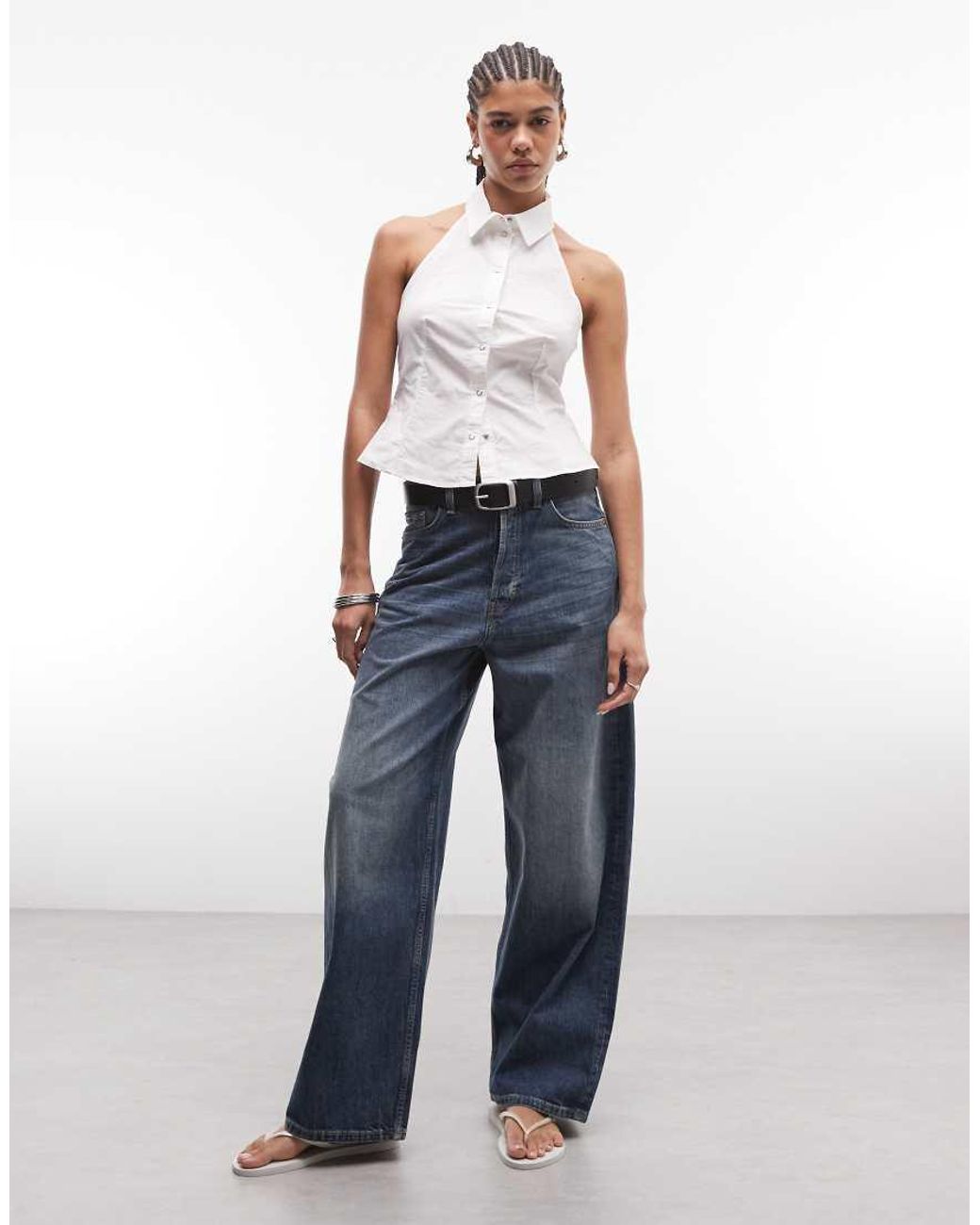Camicia Button-Down Senza Maniche Bianca di Weekday in Blue
