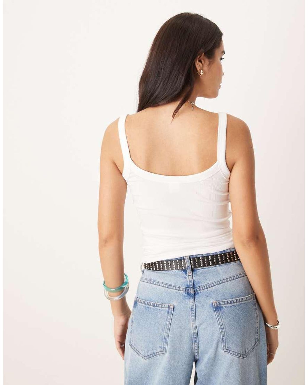 Gina Tricot White Rib Singlet Top