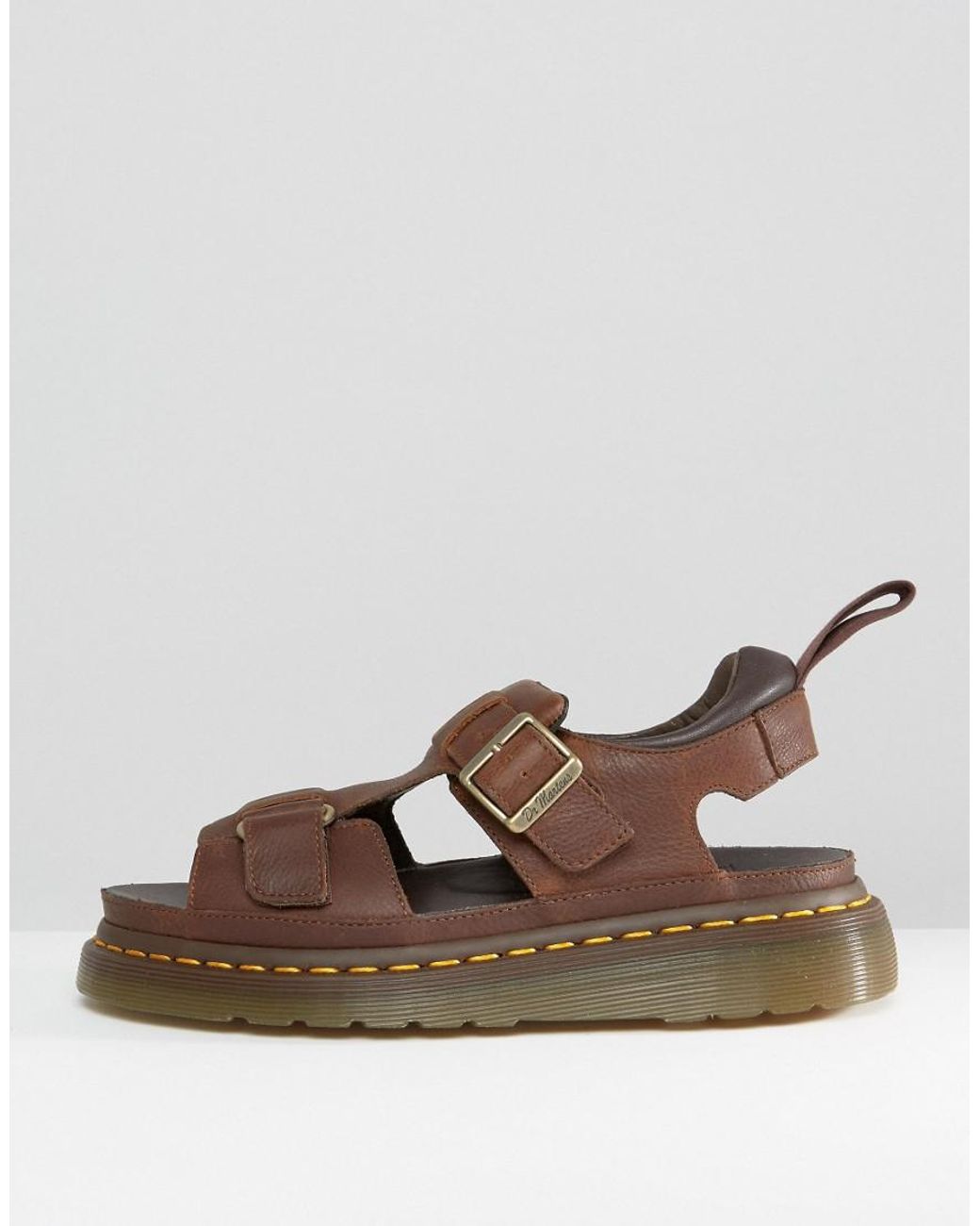 Dr. Martens Hayden Grunge Tan Leather T-bar Flat Sandals in Brown | Lyst