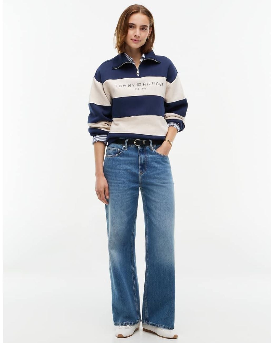 Tommy Hilfiger Blue Fleece Relaxed Quarter-Zip Sweatshirt
