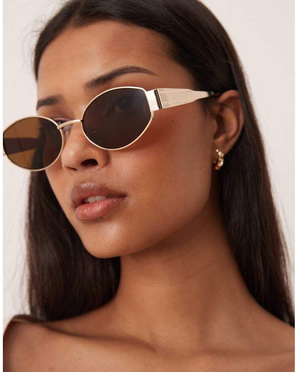 Gina Tricot Brown Oval Metal Frame Sunglasses