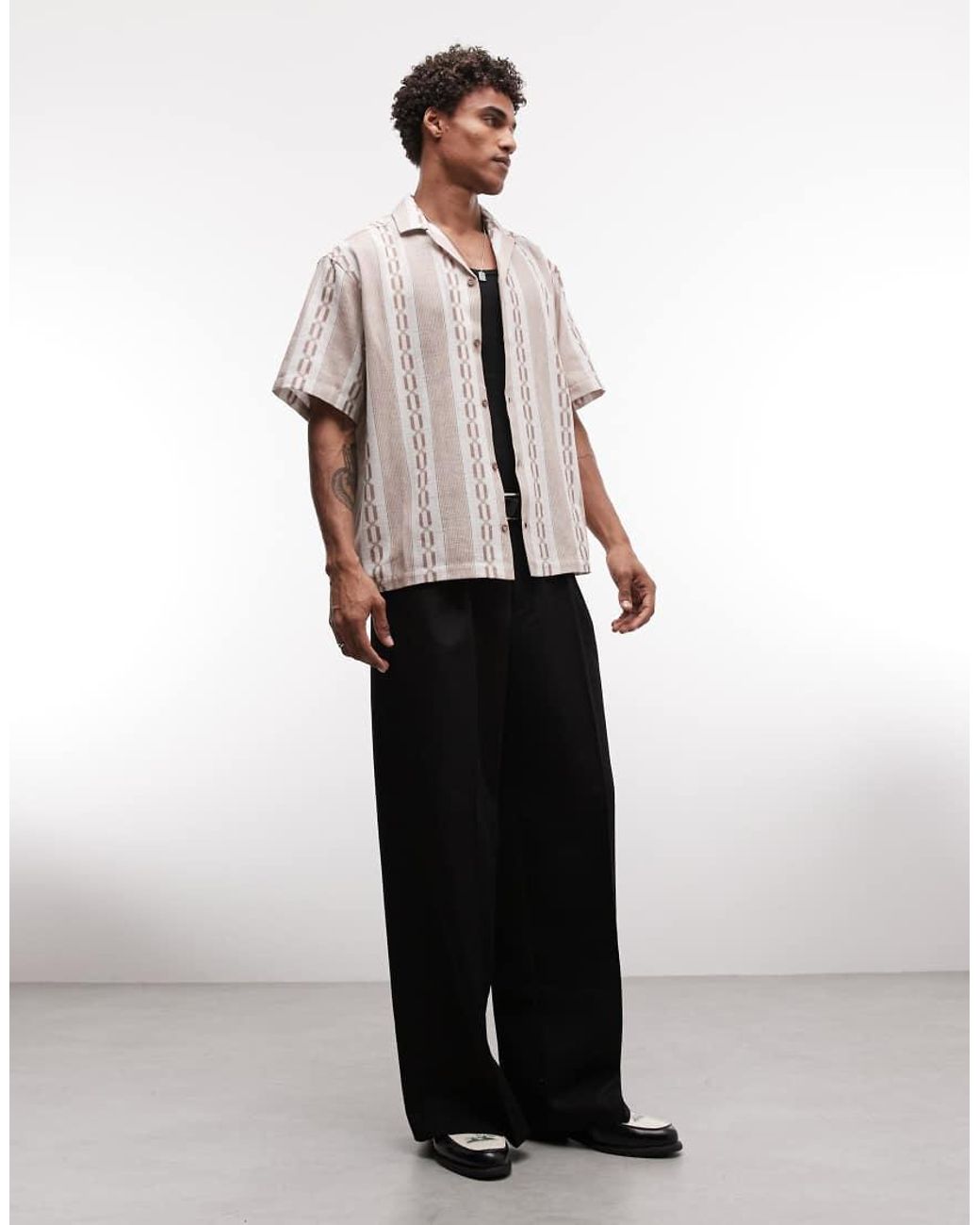 ASOS Natural Oversized Revere Shirt With Print for men