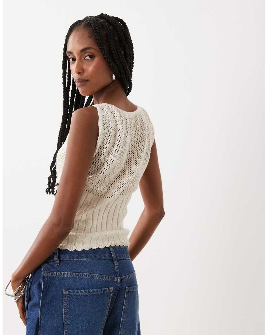 ASOS Natural Bandeau Knitted Floral Top