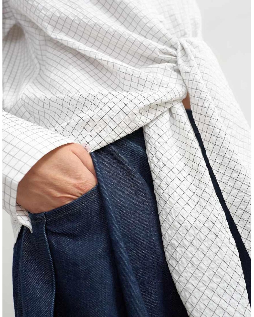 TOPSHOP Blue Tie Detail Check Shirt