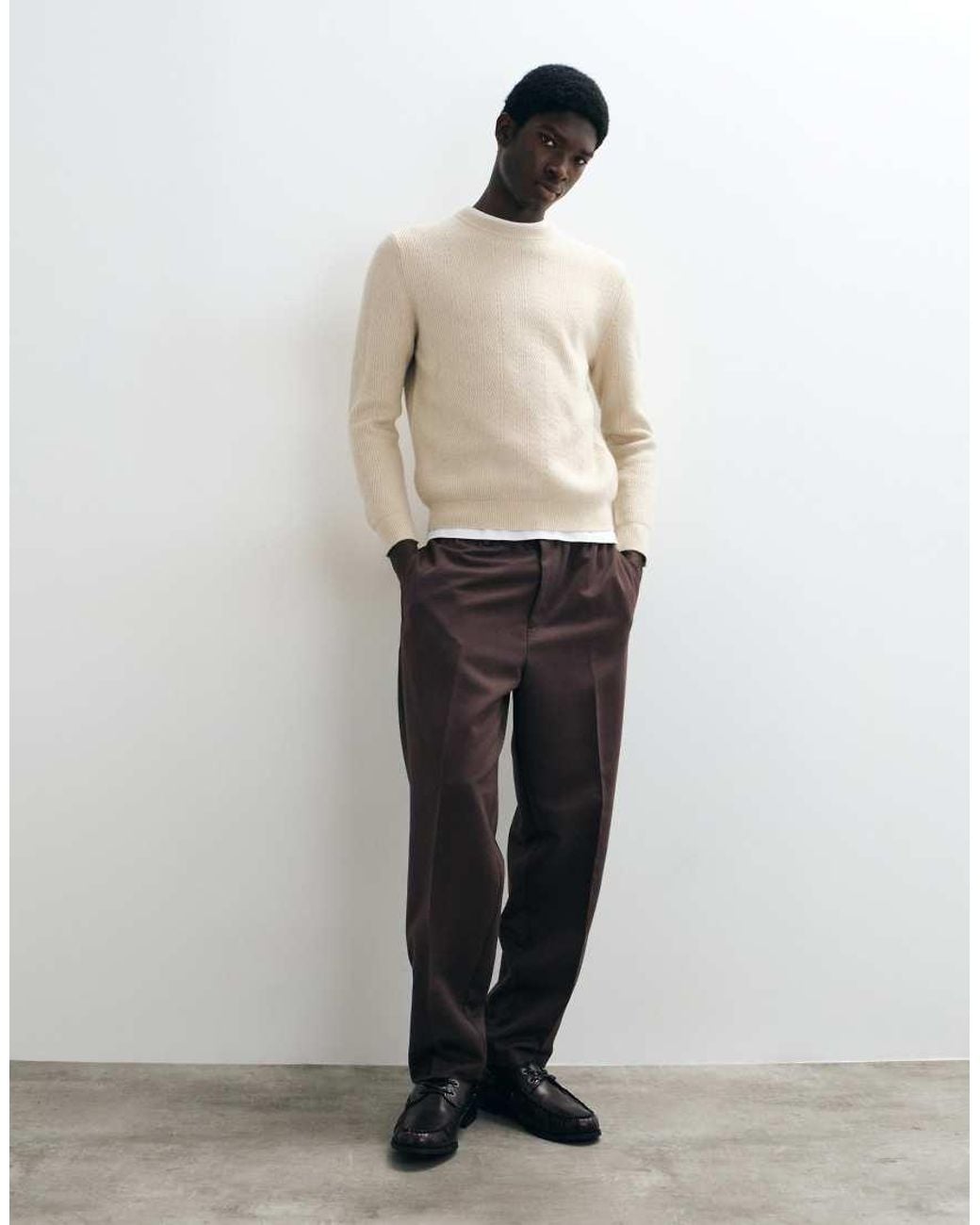 Mango Natural Cable Knit Sweater Light Beige for men