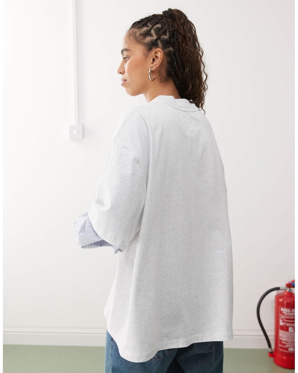 Lioness White 2-in-1 Oversized T-shirt Overlay And Striped Long Sleeve Shirt