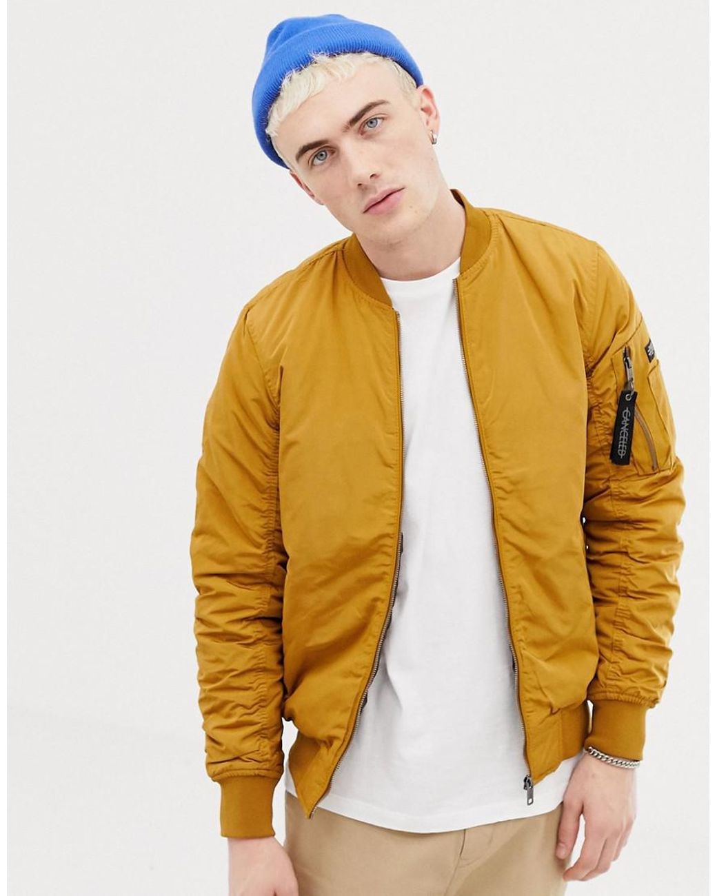 Pull&Bear Padded Ma1 Bomber In Mustard in Yellow for Men | Lyst