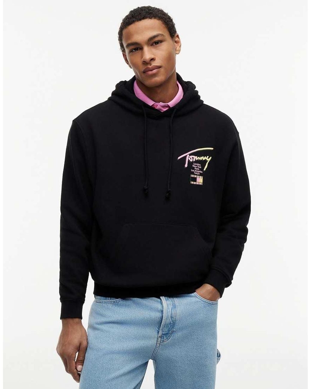 Tommy Hilfiger Black Signature Back Logo Relaxed Hoody for men