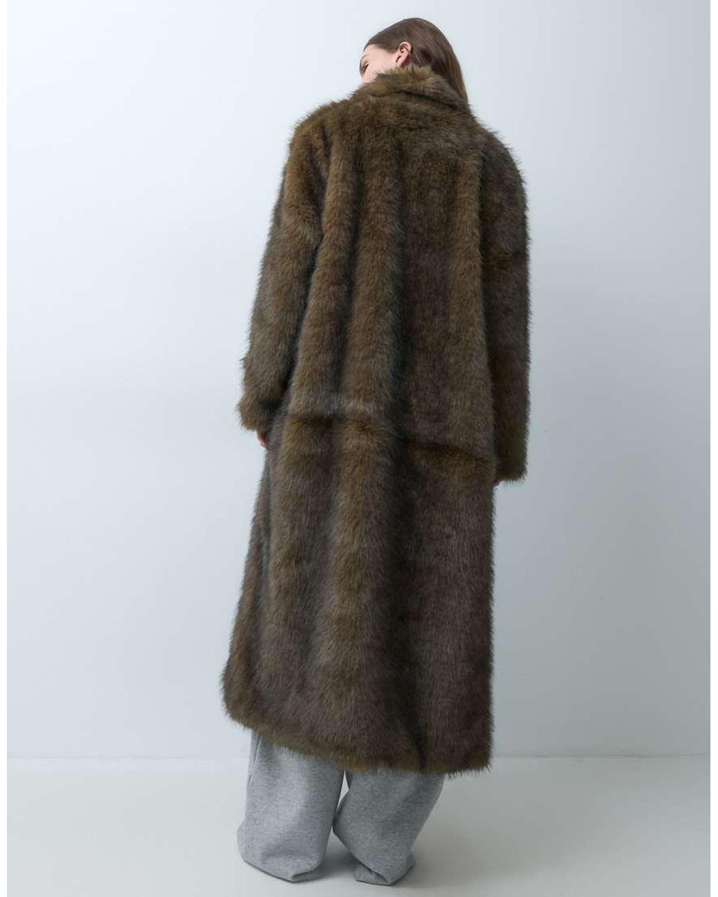 Pieces Brown Faux Fur Maxi Coat