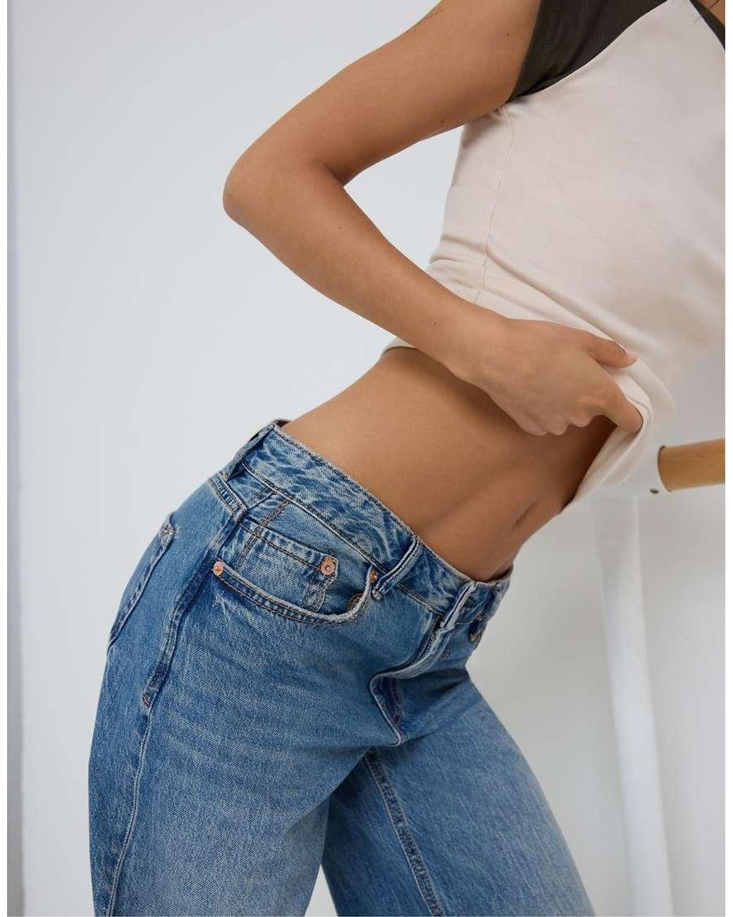 Stradivarius Blue D91 Low Wide-Leg Jeans