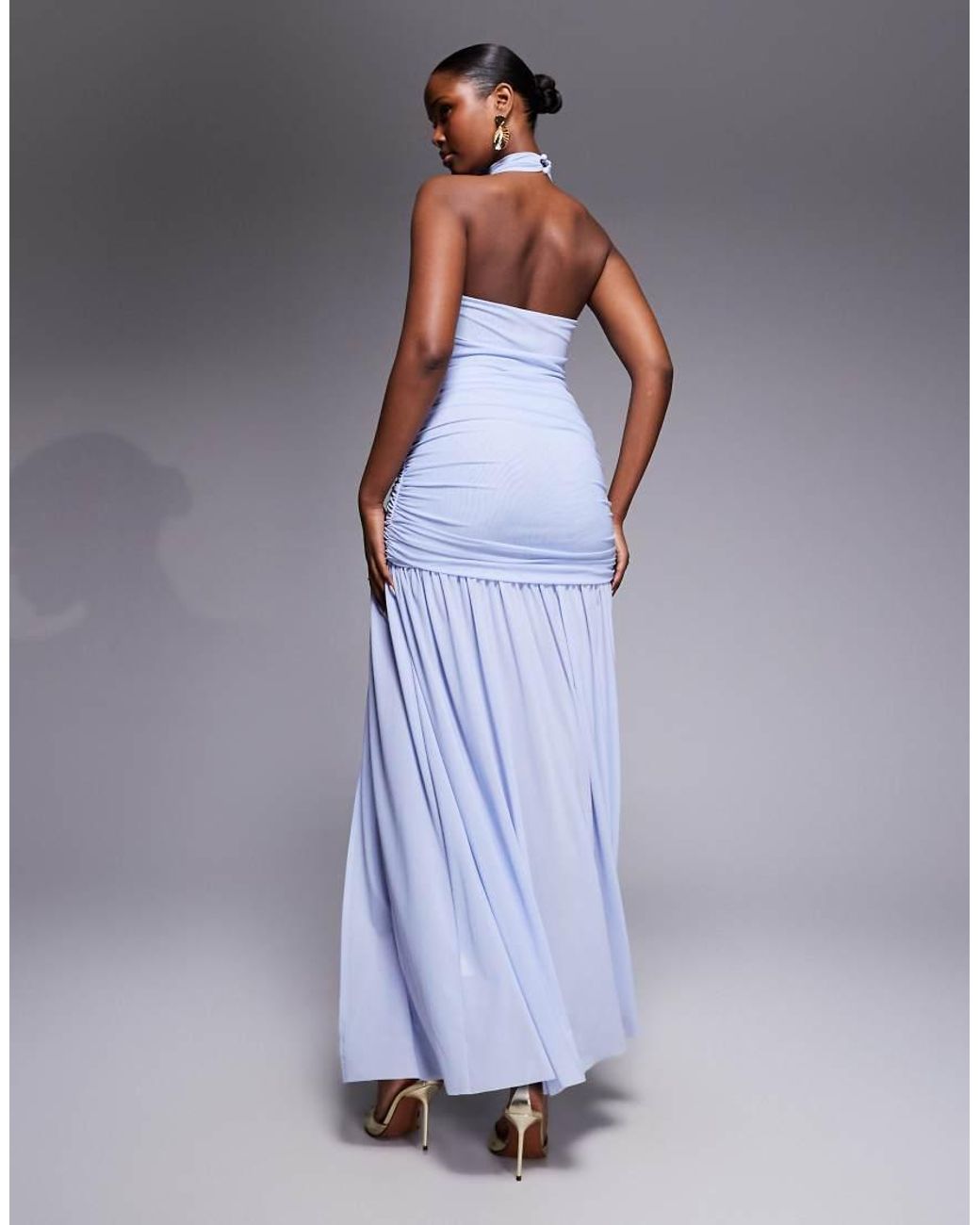 Ruched & Ready Purple Sculpting Ruched Body Draped Hem Open Slit Maxi Dress
