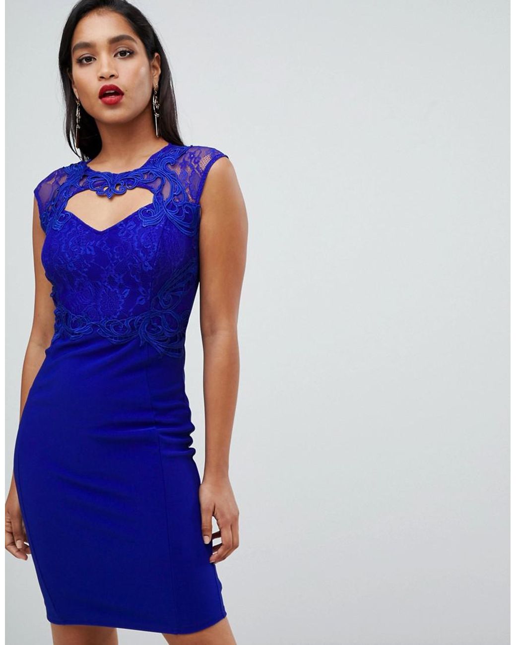 Lipsy Sweetheart Bodycon Dress With Lace Trim in Blue | Lyst UK