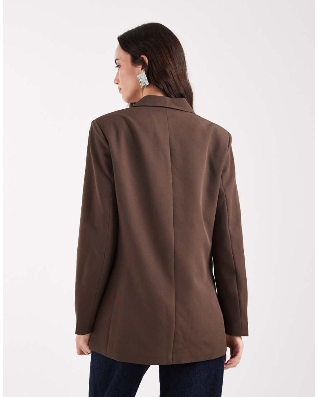 Pieces Brown Oversized Double Breasted Blazer