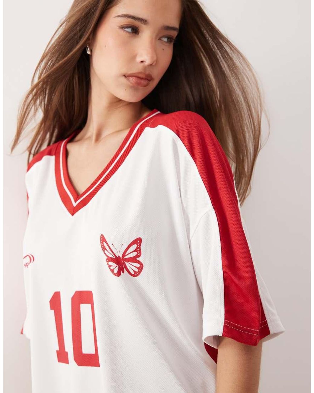 Kaiia Red Exclusive Oversized V-neck Soccer Jersey