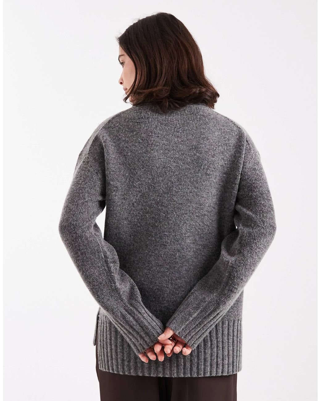 Pull col roulé en maille épaisse Threadbare en coloris Gray