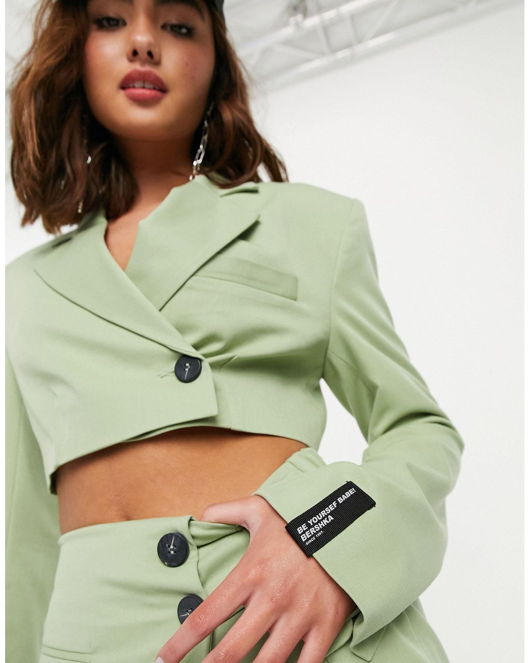 Bershka Cropped Blazer Co-ord in Green | Lyst UK