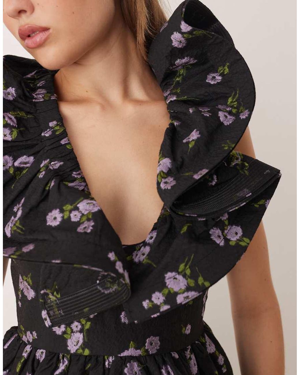 True Decadence Black Ruffle Midi Dress