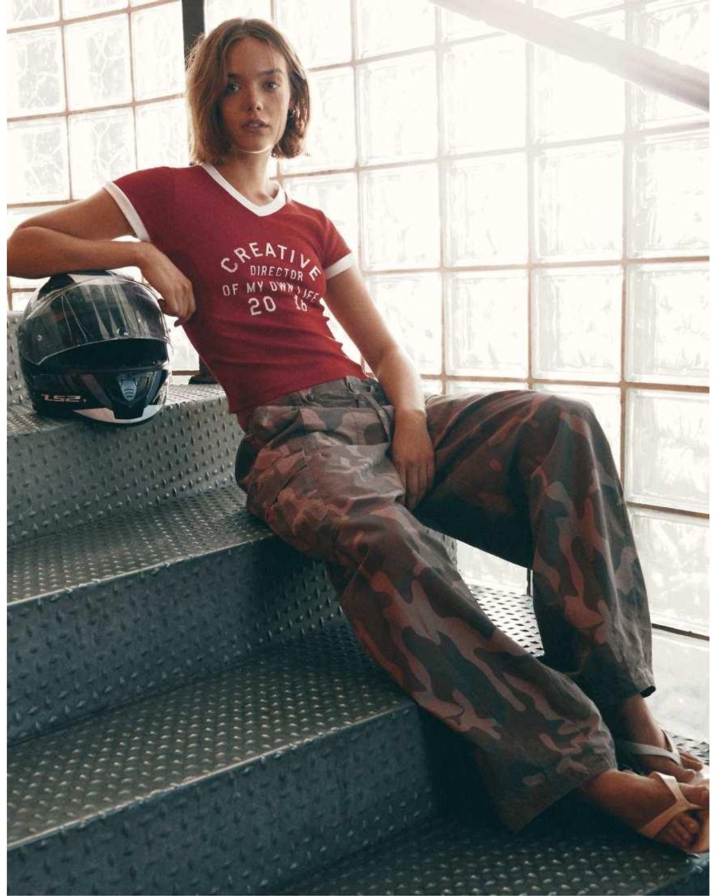 Stradivarius Green Printed Cargo Trousers