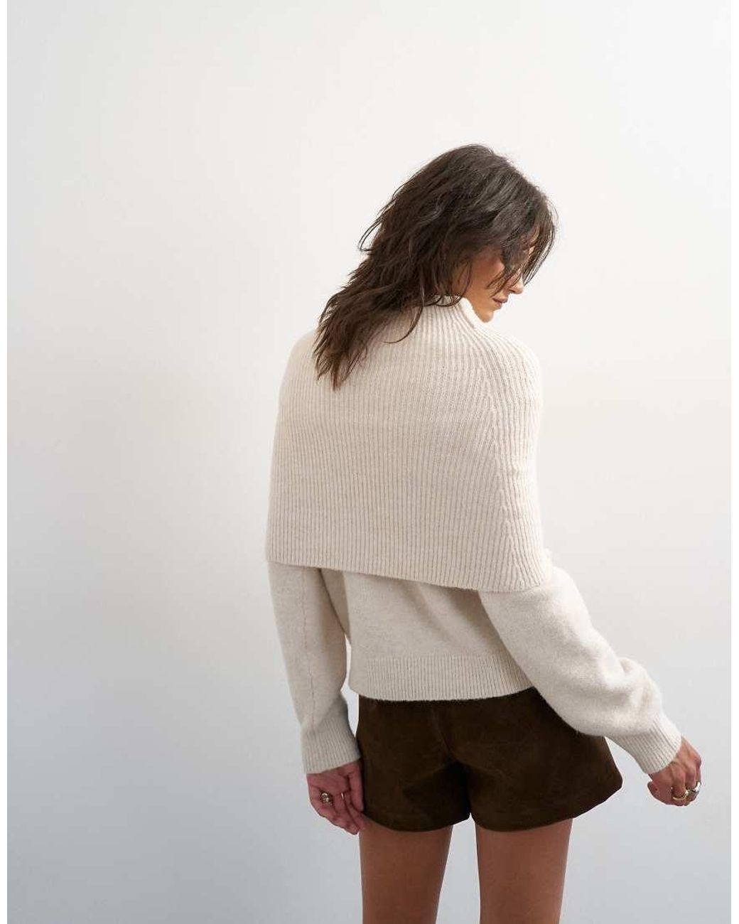 TOPSHOP Natural Knitted Deep Fold Bardot Jumper
