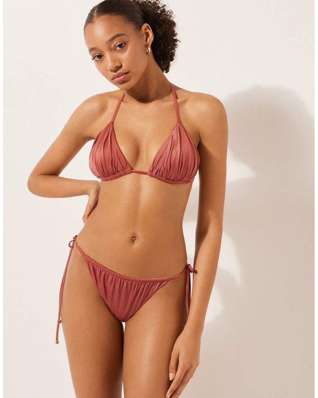 Calzedonia Brown Calzendonia Triangle Bikini Top Shiny Satin