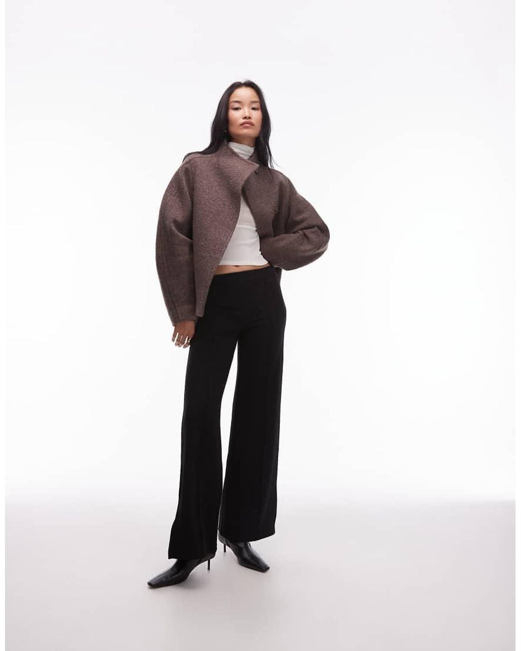 & Other Stories Brown Wool Mock Neck Short Jacket