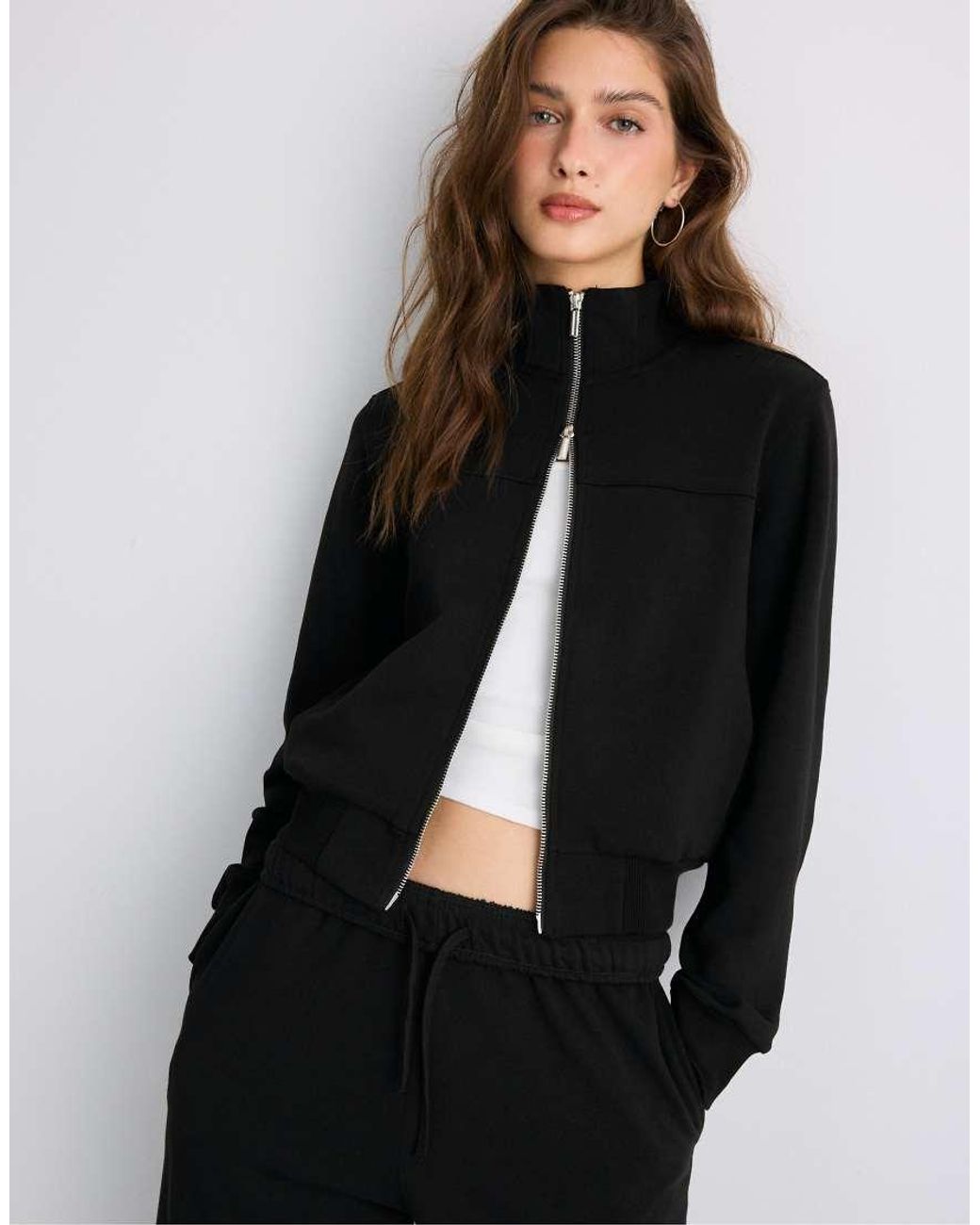 Stradivarius Blue B09 Cropped High-Neck Zip-Up Sweatshirt