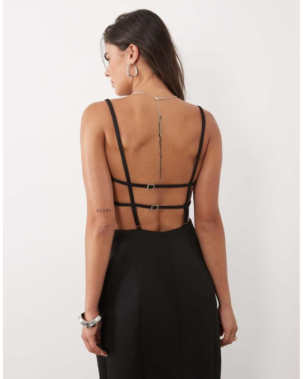 ASOS Black Volume Pencil Maxi Dress With Strappy Back