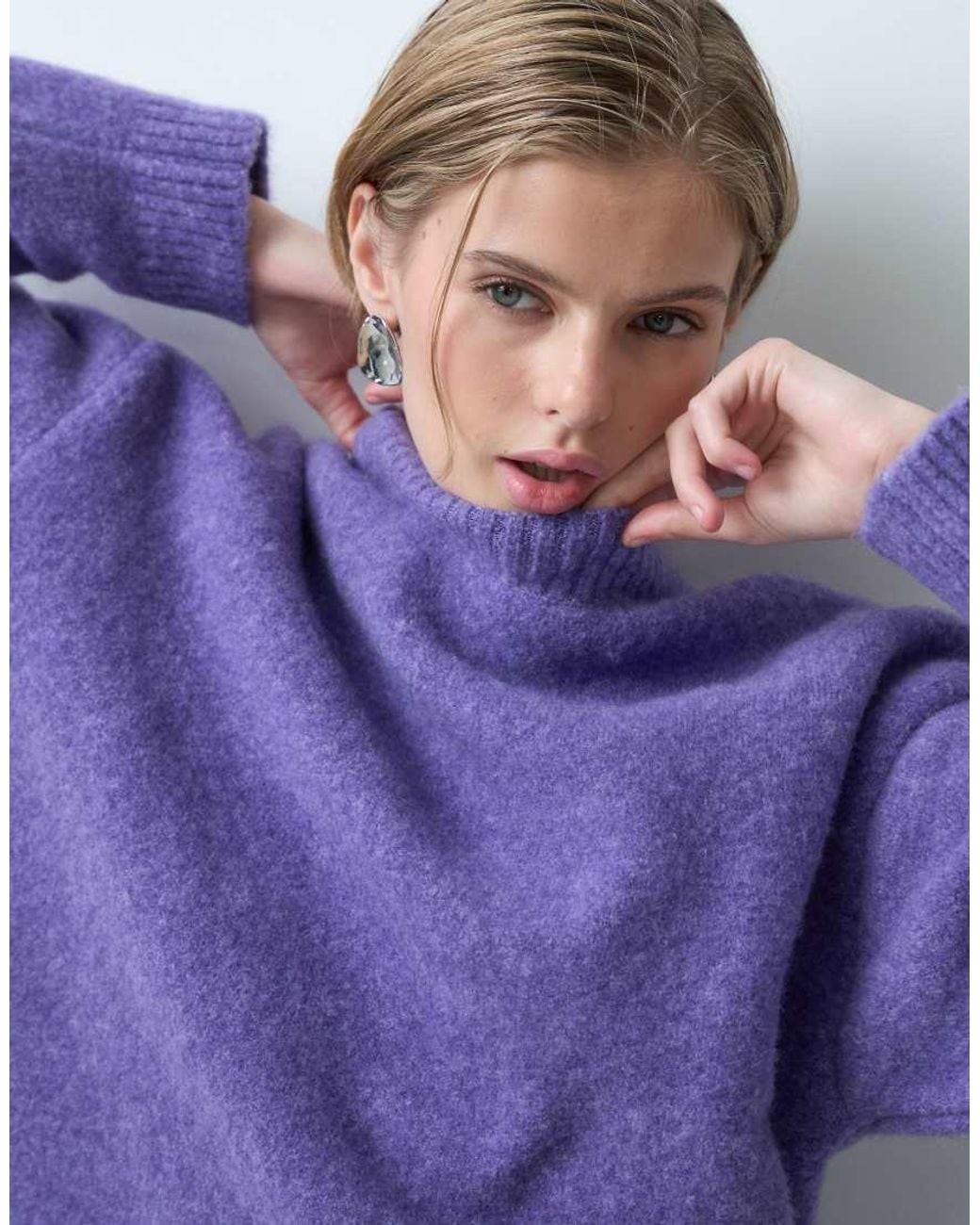 ASOS Purple Knit Crew Neck Sweater With Wool