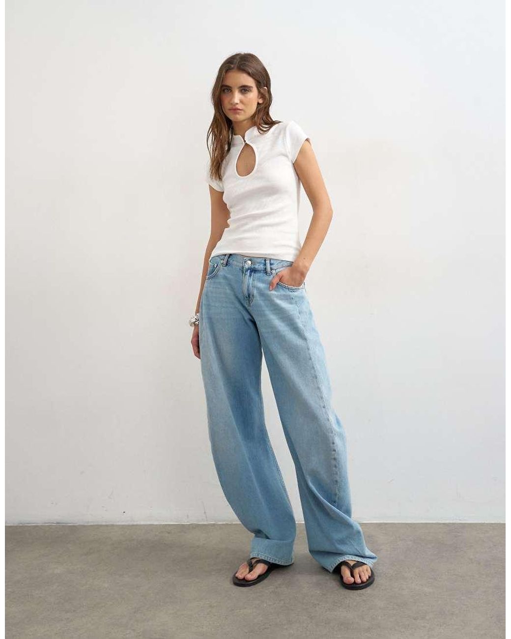 TOPSHOP White Ribbed Key Hole Top
