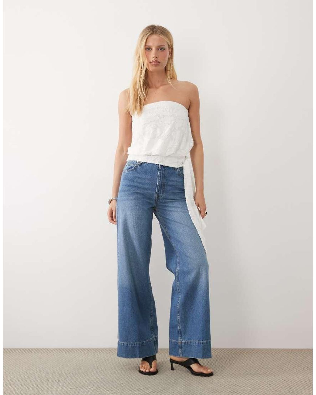 Miss Selfridge White Burnout Bandeau Top With Waist Tie