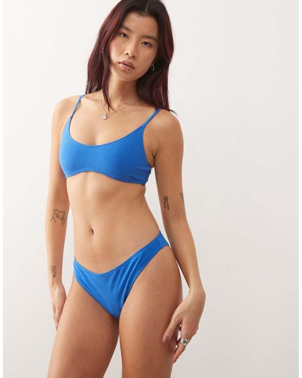 Weekday Blue Crinkle Brazilian Bikini Bottom